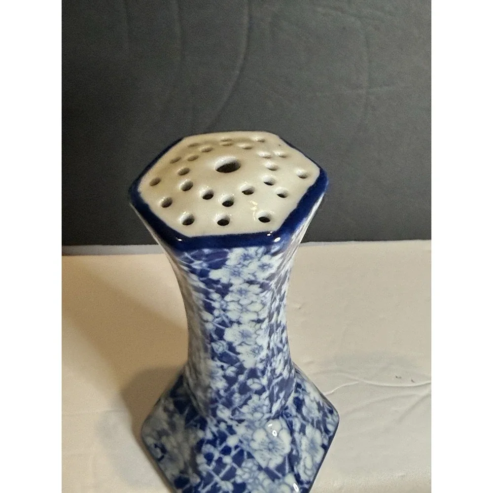 Victoria Ironstone Blue White Floral Flower Frog Vase Chinoiserie 5.5
